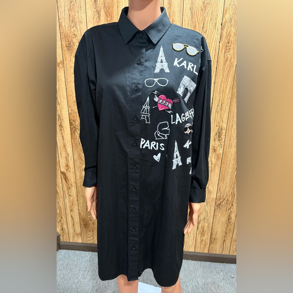 Karl Lagerfeld Black Graphic Shirt Dress